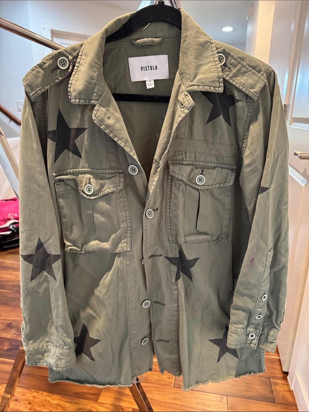 pistola Olive Green Star-Print Utility Jacket